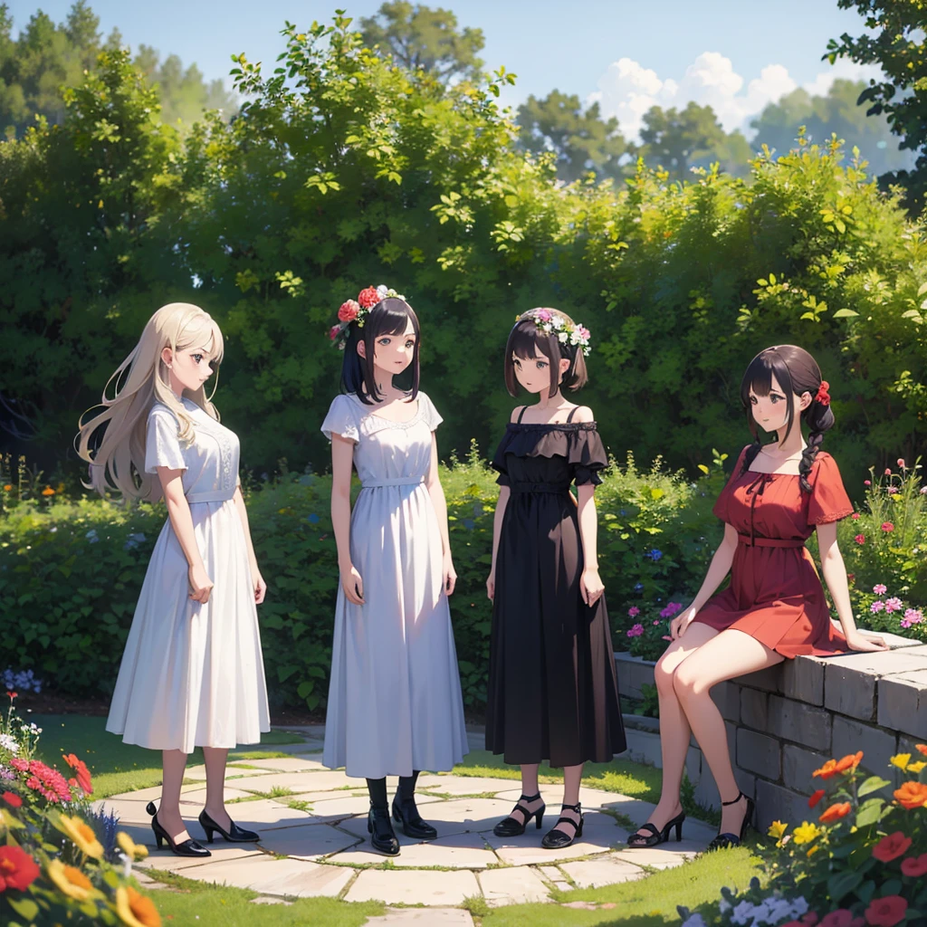 4 girls posing in the garden