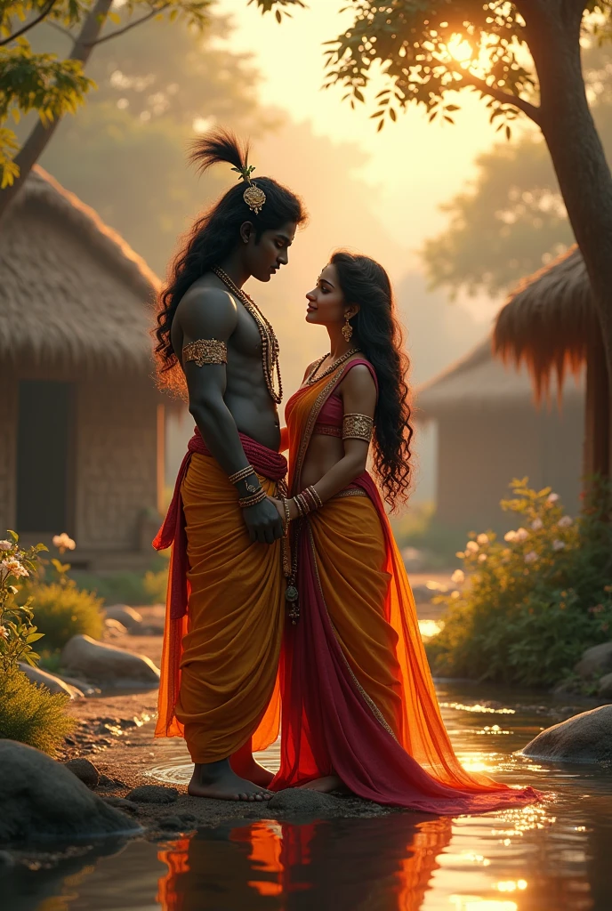 God krishna small with radha in village cinematic