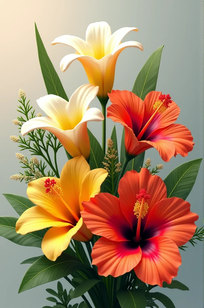 Bouquet of flowers with hibiscus, izote flower and squash flower
