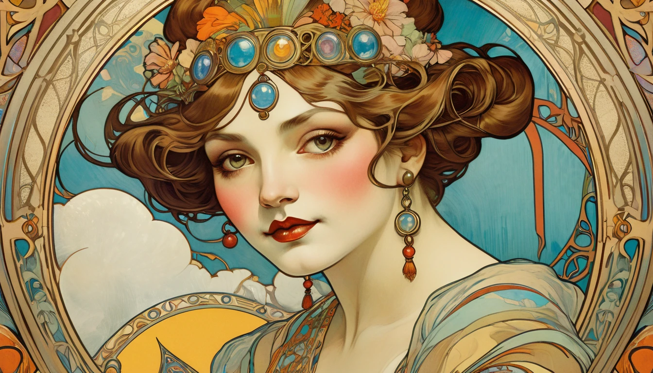 masterpiece, Highest quality, One Woman, Tarot, Bard, Clown, Symbolism, Visual art, Occultism, universal, Vision Casting, philosophy, Iconography, Number secrets, Popularity, art, Alphonse Mucha