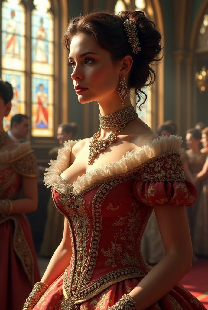 woman, wearing hobble corset, in royal wedding