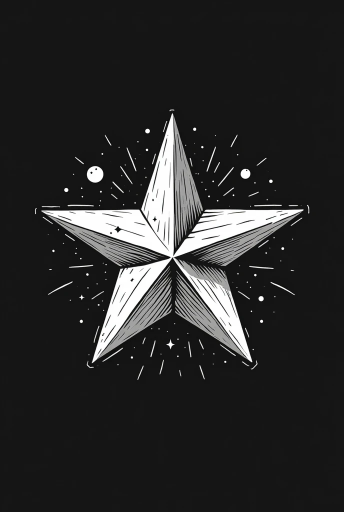 Retro catoon star collision for clothing brand,logo but less animated and more serial and 0 ,just a star,without planets only the star but in black and white
