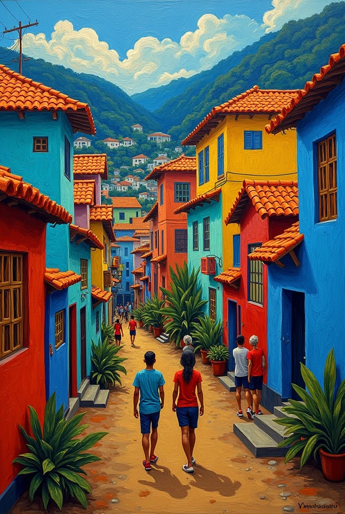 I need a rereading of the work " the favela" from tarsila, current day version, in van gogh&#39;s lines