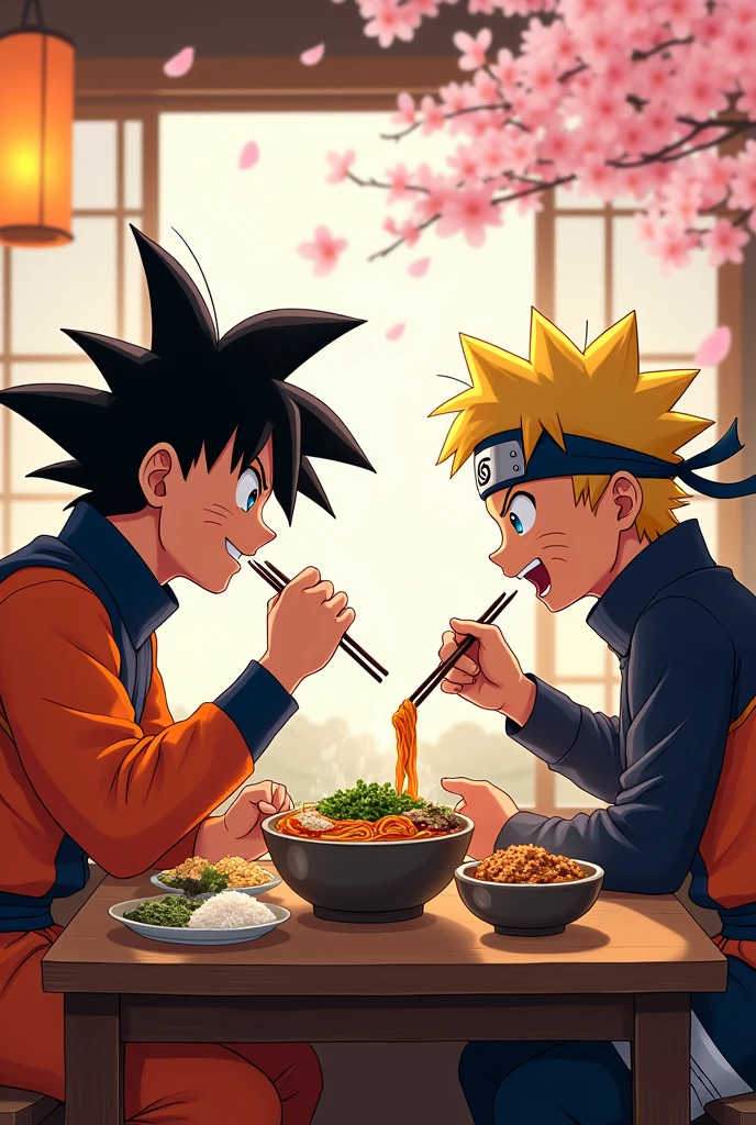 Naruto and Goku eating