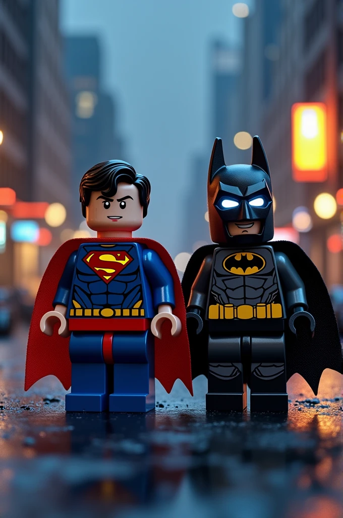 Superman and Batman in lego art, night