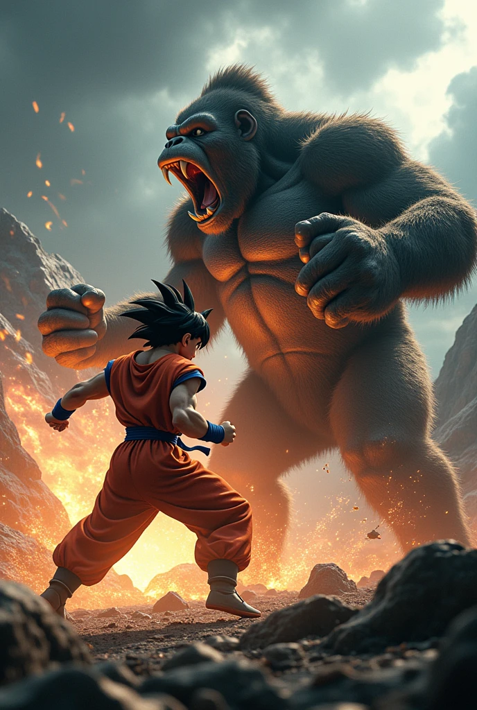 Goku fighting with King Kong