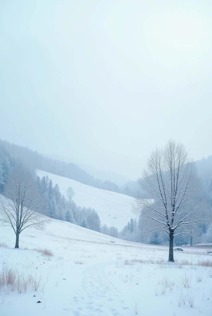 detailed snow-covered countryside, beautiful winter landscape, peaceful snowy field, rolling hills, bare trees, overcast sky, soft lighting, serene atmosphere, (best quality,4k,8k,highres,masterpiece:1.2),ultra-detailed,(realistic,photorealistic,photo-realistic:1.37),cinematic composition,muted color palette,cool tones,natural lighting