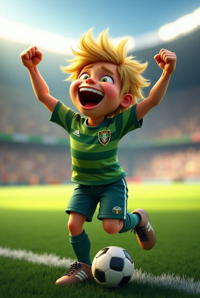 A  soccer player from the Coritiba team,short and blond with falling bangs,he must be celebrating a goal
