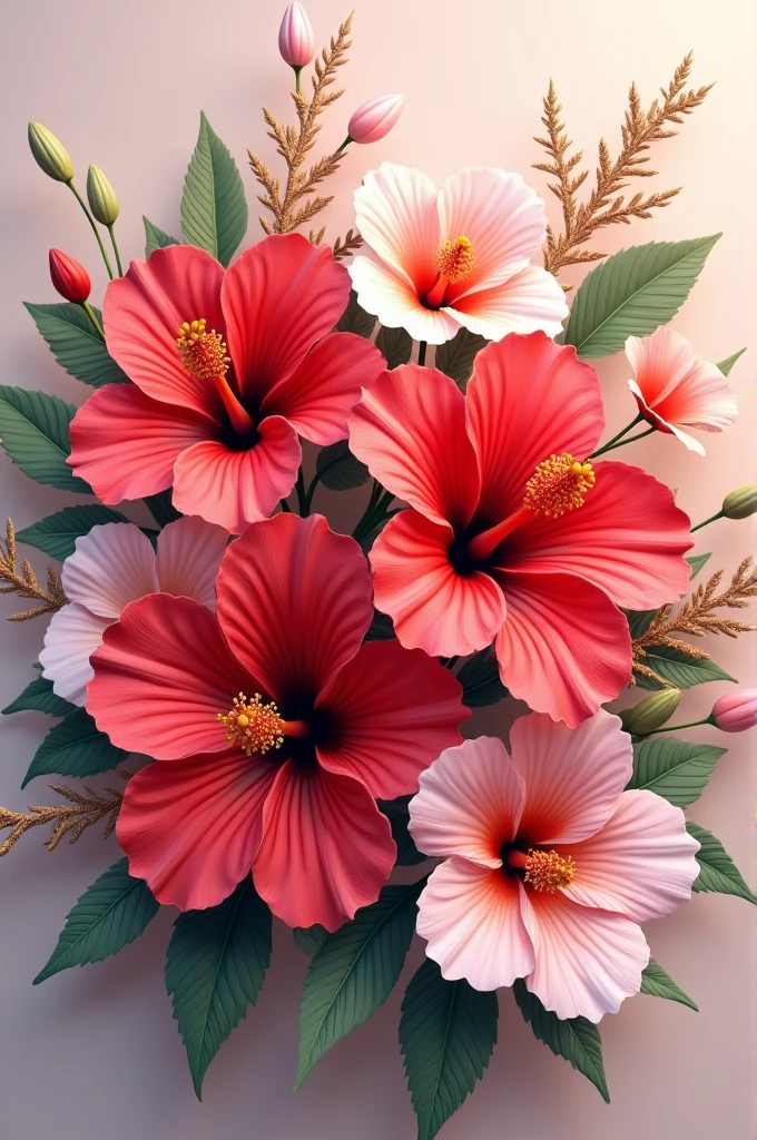 Bouquet of flowers with red hibiscus