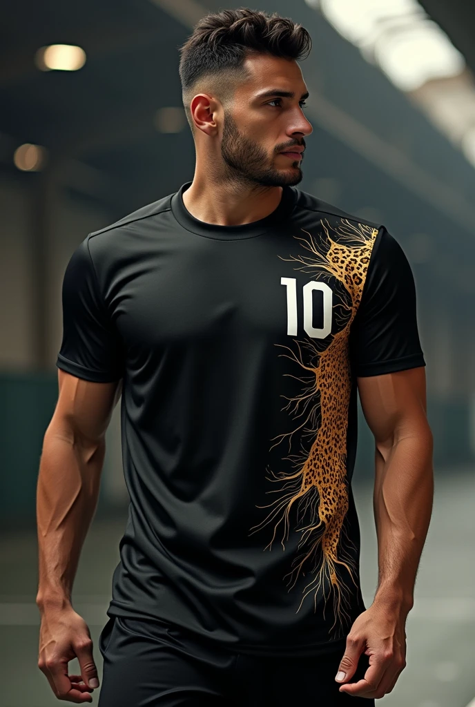 Black shirt design with leopard on the side with number 10 on the shirt