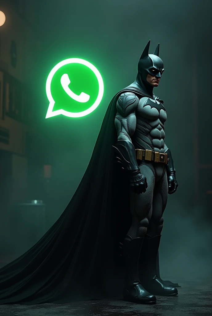 WhatsApp symbol and Batman in front, the two aligned