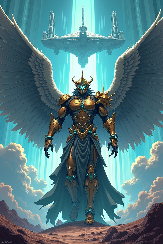 make me a JoJos bizarre adventure Stand inspired by a halo OSTD, with its winged carrier, using the drawing style of JoJos bizarre adventure season 1