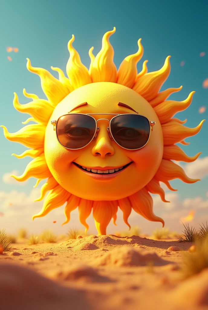 Imagine a sun with a face wearing realistic sunglasses