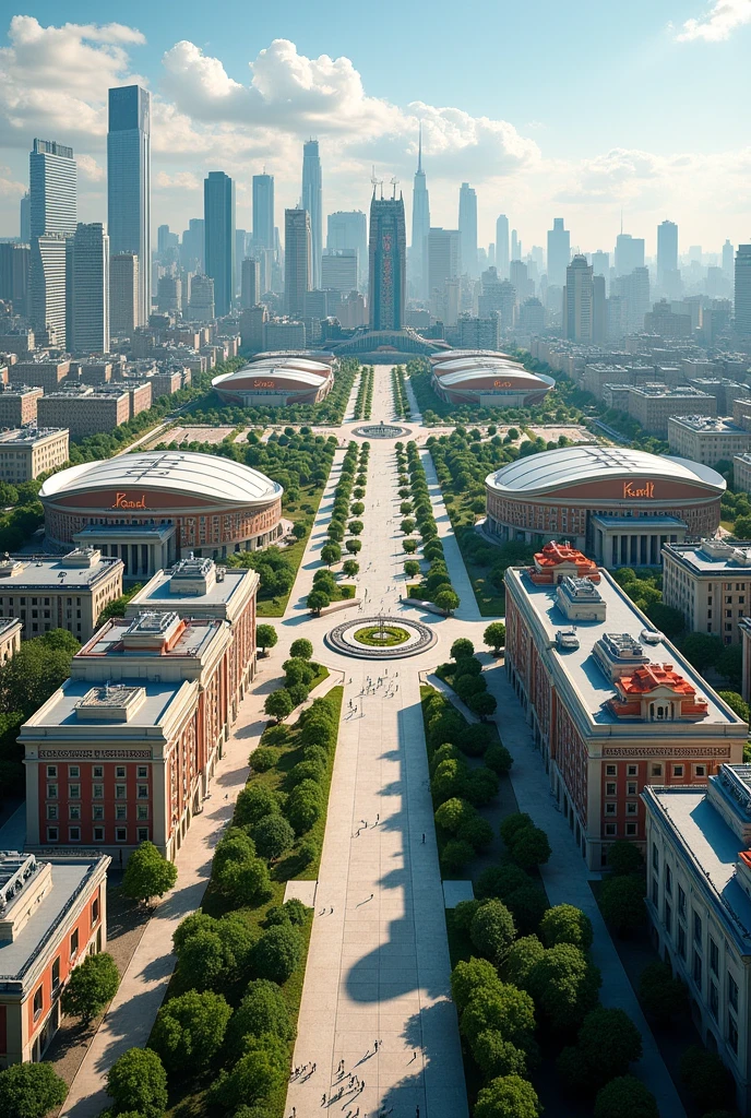 beautful city with beatiful buildings and  sport facilites seen frm top square design