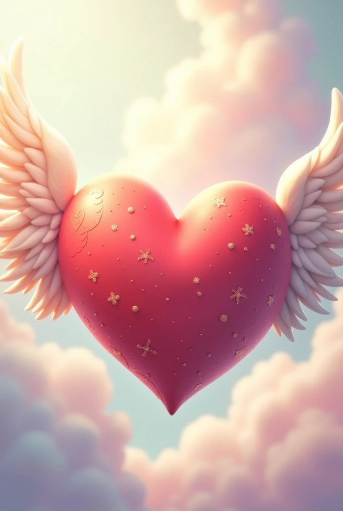 Create a picture of a cute colorful heart with wings