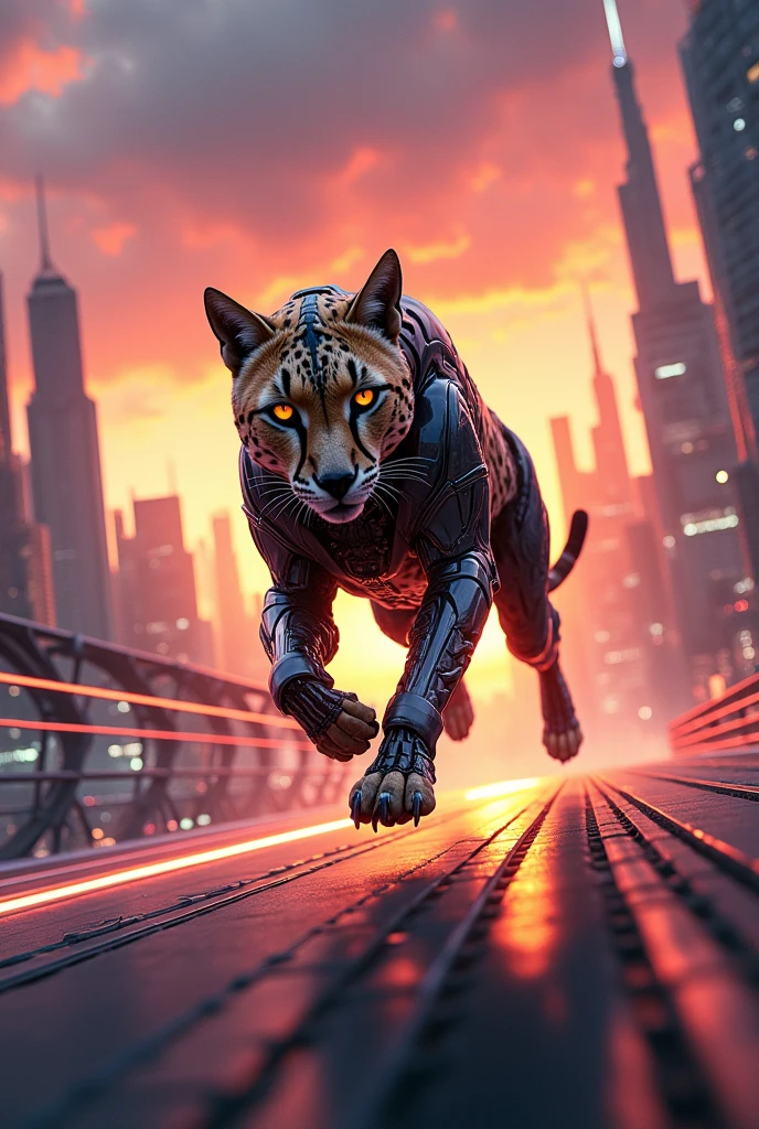 A cheetah in transformers costume in racing track in aunt rise