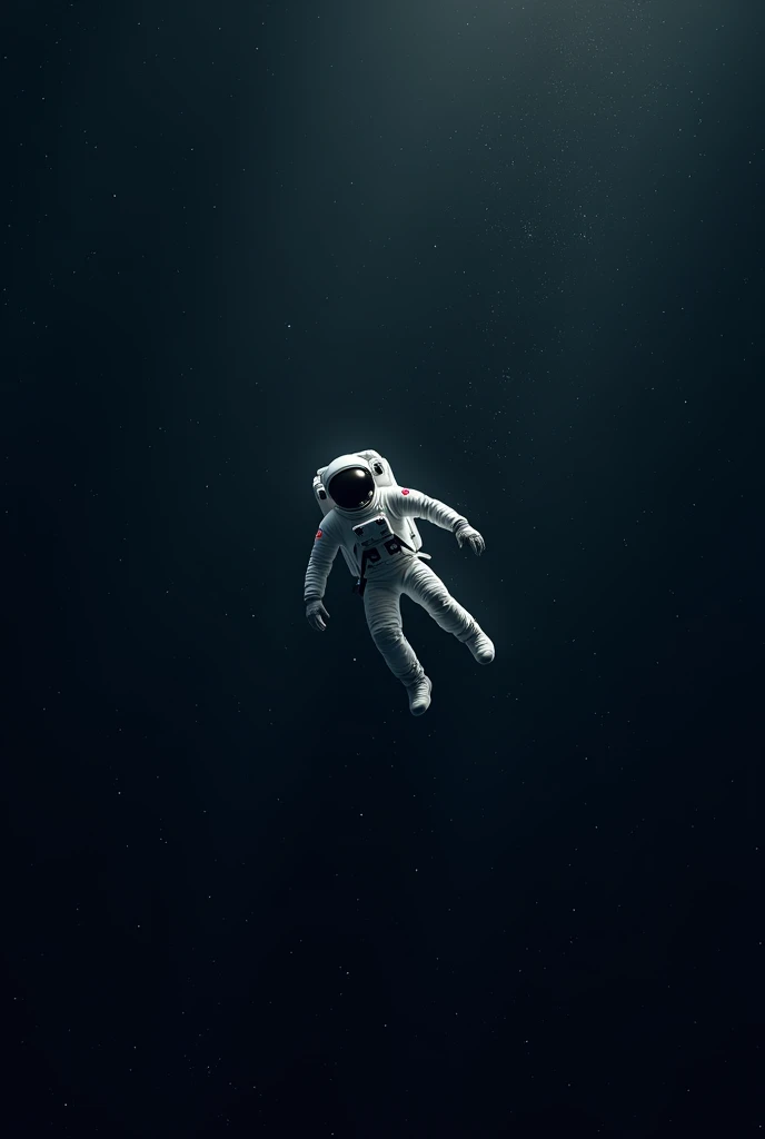 A background of stars immersed in a deep darkness and an astronaut in the middle falling into the void