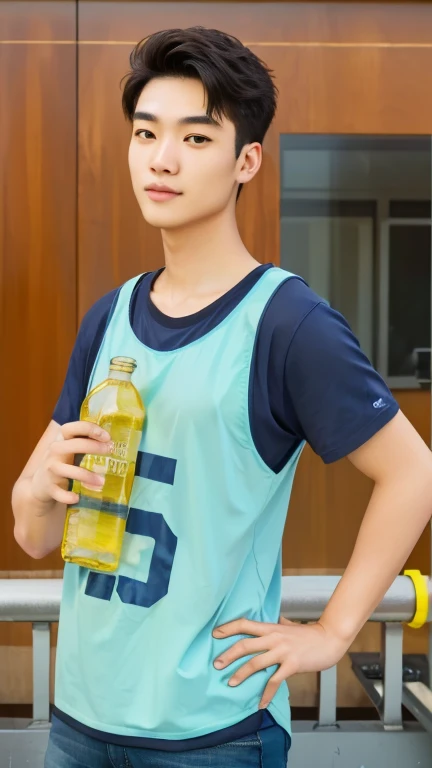 A close-up of a person holding a bottle of water.