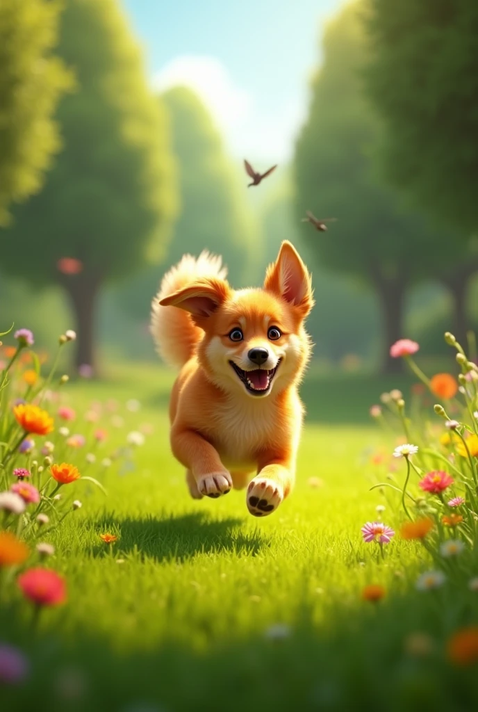 Max the dog running happily in a green park]**