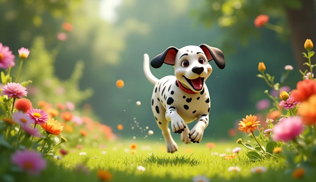 Dalmatian、dog、playing、garden