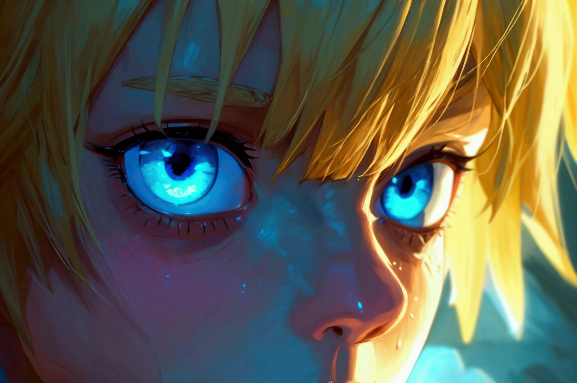 2eyes,blue eyes,eyes closeup,detailed eyes,blonde bangs,boruto's eyes closeup,very close