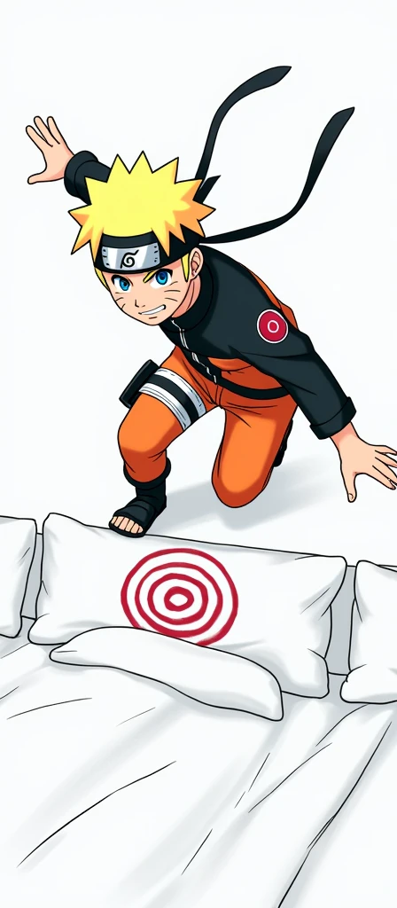 Bedroom of the Japanese character Naruto you can add a drawing of Naruto on the wall (In-No-But): Based on Sasuke and the Release of Yin, This space uses the moon as a motif. The beds are decorated with the emblems of the Uchiha and Uzumaki clans.. A unique experience for fans! 🌙