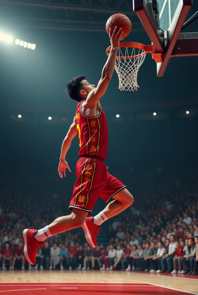basketball player,Slam Dunk,one-hand,Chinese,Side shot,and in an instant,masterpiece,best quality