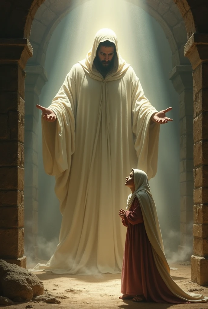Jehovah covers the Virgin Mary with his shadow