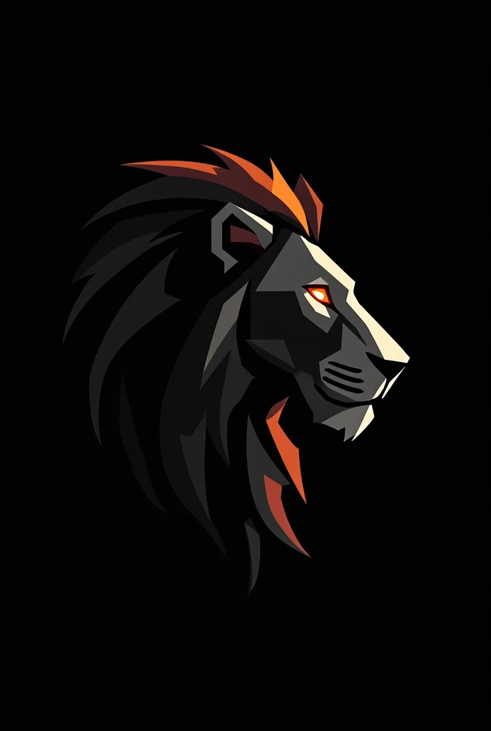 No 3d image Logo one line stroke Contrast Vector contrasts Logo Polygonal contrasts Strong lion face High contrasts Shadow of a lion's face in profile contrast iridescent Orange eyes with yellow, black pupil Imposing No 3d image Black background