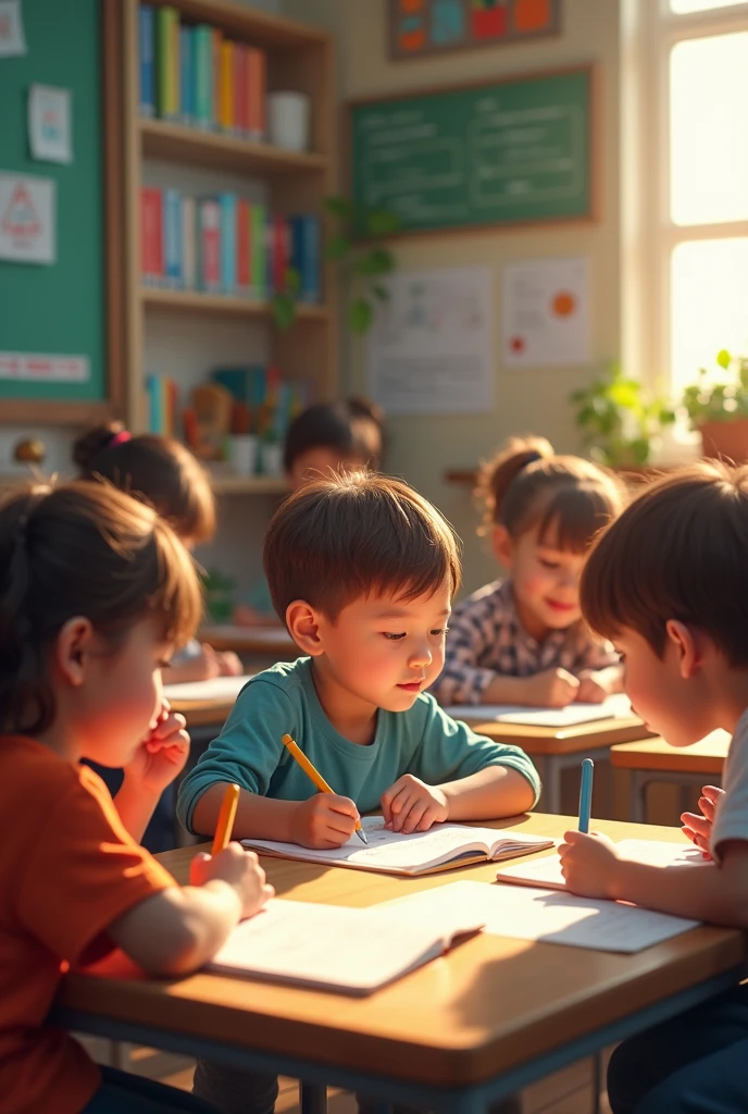 Children with notebooks


