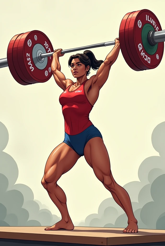 saikhom mirabai chanu doing weighlifting anime image barefoot