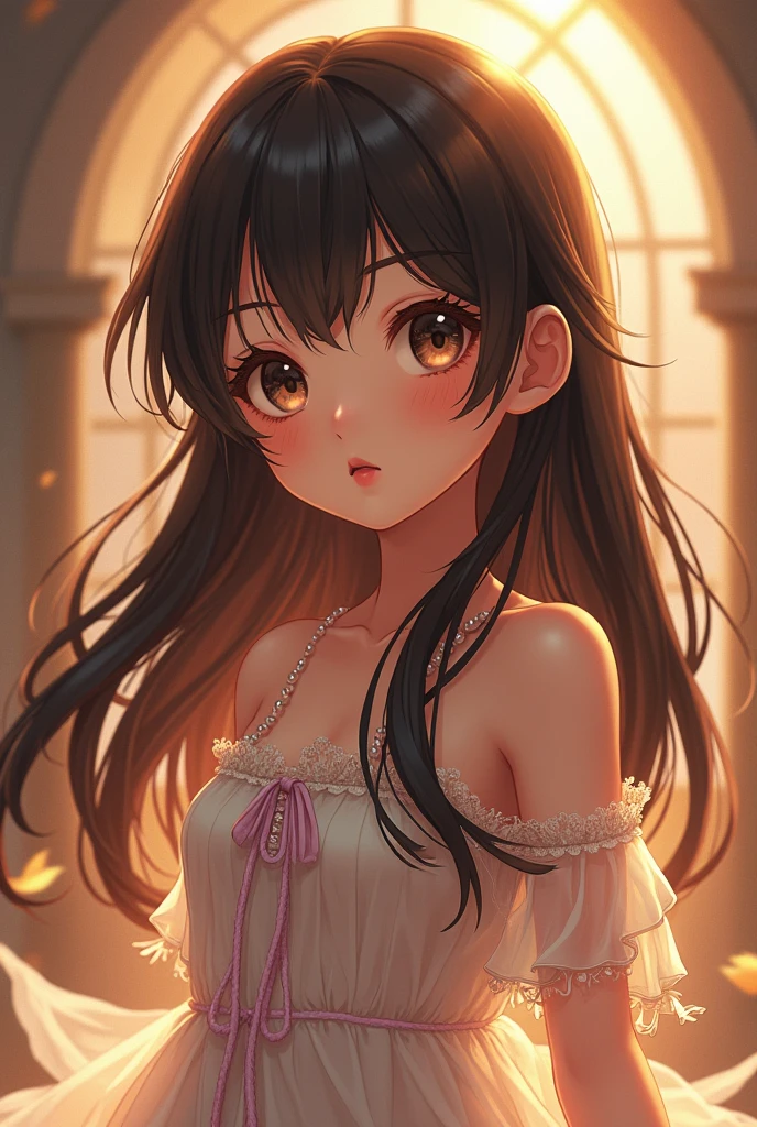a beautiful anime girl, 1girl, detailed face, beautiful detailed eyes, beautiful detailed lips, extremely detailed eyes and face, long eyelashes, detailed intricate dress, long flowing hair, high quality, 8k, vivid colors, soft lighting, fantasy, digital art, cinematic composition, warm color palette, highly detailed