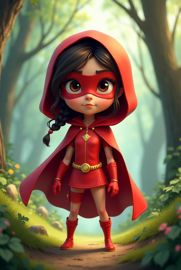 Animated Little Red Riding Hood, dressed as a superhero 