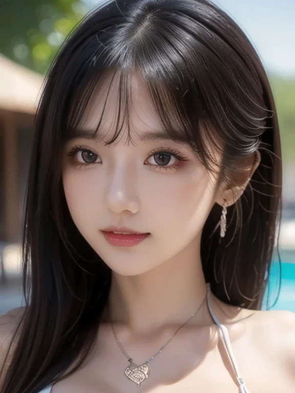 (8k, RAW Photos, Highest quality, masterpiece: 1.2), (Very detailed), (Super Resolution), (Genuine, Genuine photos: 1.37)、(Portraiture), (High-quality RAW color photos)、 (Professional photos).( Very detailed and beautiful new),(Very detailed), (8k壁紙),(Amazing details),(Large file size),(Official Art,),(Very detailed),(8k壁紙), (Very detailed beautiful girls),(Very detailed facesHighly detailed eyes),(Very fine skin),(Very detailed fingers,),(Very small nose),(Very detailed detailed mouth),(Perfect Anatomy),(Detailed Background),(High Quality Clothing),(2),(cute girl), (Genuineistic body),(White skin),(Glowing Skin), (Blunt bangs:), (smile),(cute),(cute face),(Genuineistic face), (delicateな目),(Saggy eyes), (Bunny Girl Costume)、(Fishnet tights)、necklace、Earrings、Looking into the camera, Dynamic Lighting, G-cup breasts,Big Breasts、(Night swimming pool background)、(dynamic stylish pose)、(Cleavage)、(Thin legs)、(delicate, Plump and moisturized lips)、(Light-up LEDビキニ, Clear sandals, Neon Accessories. Glitter makeup、Glow in the dark event)