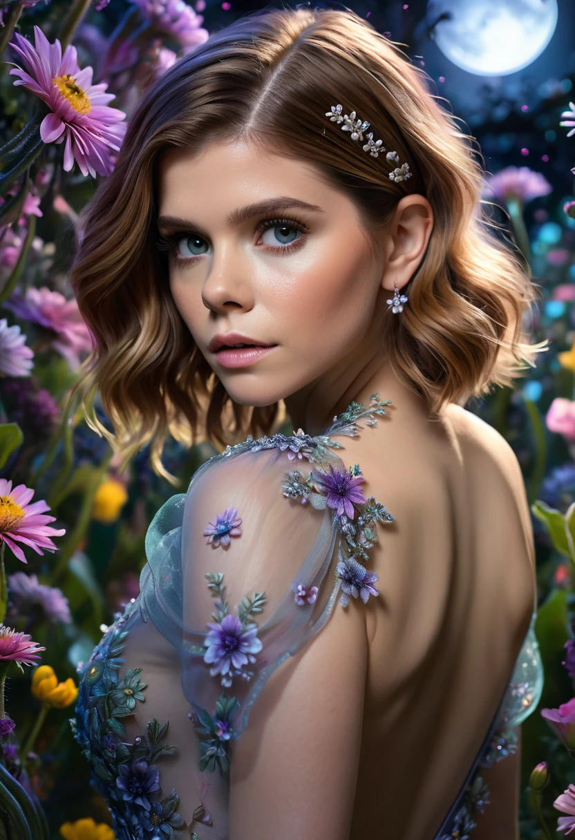 beautiful detailed eyes, beautiful detailed lips, extremely detailed eyes and face, longeyes lashes, 1girl, Kate Mara, sheer colorful gown, no underwear, nervously tip toeing, alien rape tentacle flower garden, full bloom, moonlit night, timid poses, viewed from behind, (best quality,4k,8k,highres,masterpiece:1.2),ultra-detailed,(realistic,photorealistic,photo-realistic:1.37), vivid colors, studio lighting, concept art
