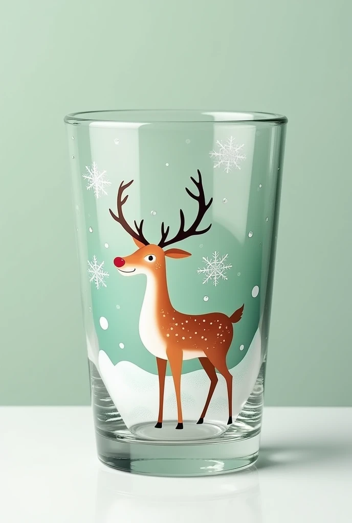 packaging design for water glasses, Christmas themed, there is a reindeer on it