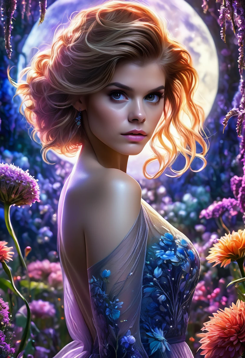 beautiful detailed eyes, beautiful detailed lips, extremely detailed eyes and face, longeyes lashes, 1girl, Kate Mara, sheer colorful gown, no underwear, nervously tip toeing, alien rape tentacle flower garden, full bloom, moonlit night, timid poses, viewed from behind, (best quality,4k,8k,highres,masterpiece:1.2),ultra-detailed,(realistic,photorealistic,photo-realistic:1.37), vivid colors, studio lighting, concept art
