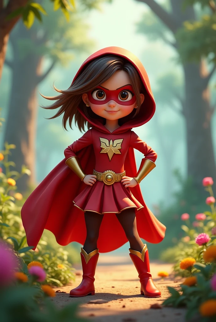 Animated Little Red Riding Hood, dressed as a superhero In animated version