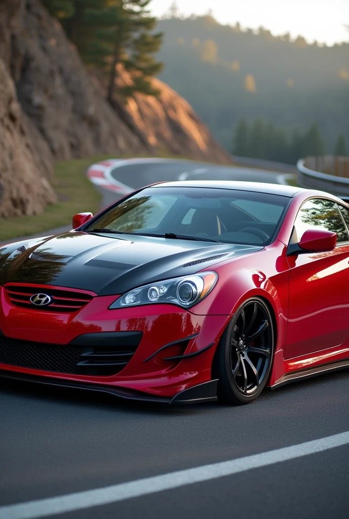 A red Hyundai genesis coupe (track edition) with a black roof 2010