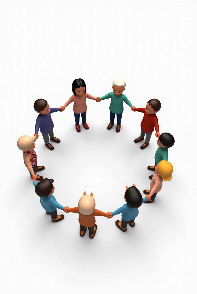 A group of people holding hands or praying together in a circle, radiating unity and support WITHOUT BACKGROUND OR WITH A WHITE BACKGROUND AND THAT ARE ANIMATED IMAGES