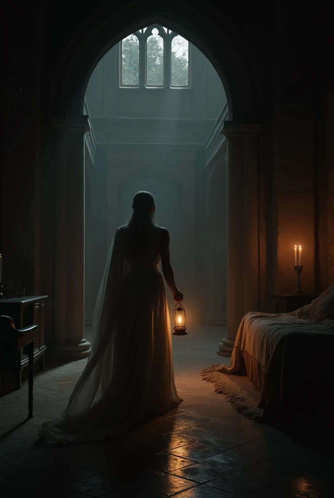 Rhaenyra was sleeping in her dim light room, her balcony open. She wore a cloak and a lantern in her hand as she ran from the halls