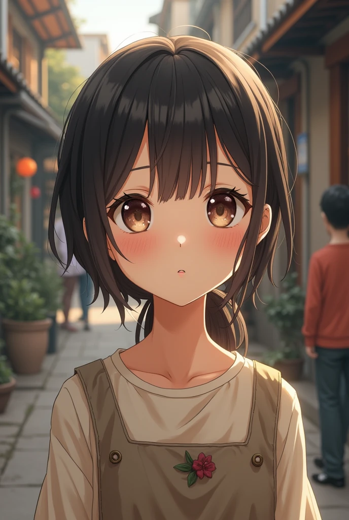 A anime teen girl who is pretty and poor