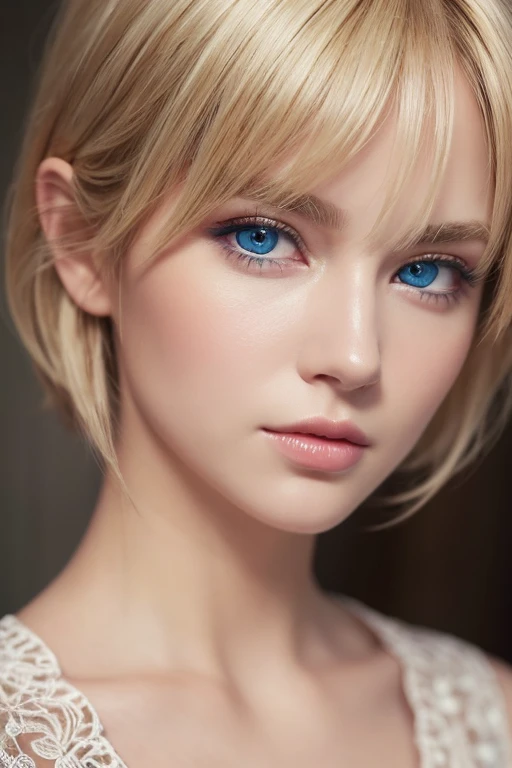 (masterpiece: 1.2, Highest quality), Realistic, (Realistic Picture, Intricate details, Depth of written boundary), Highest quality, masterpiece, Very detailed, Semi Realistic, 1 person, Mature Woman, 2, Blonde Short Hair, The left eye is covered with hair, blue eyes, King's Clothes, Red Cape, Slim figure, A crown made of precious gold, Document reading and markup, Goose hair pen, Office Table, Soft bench