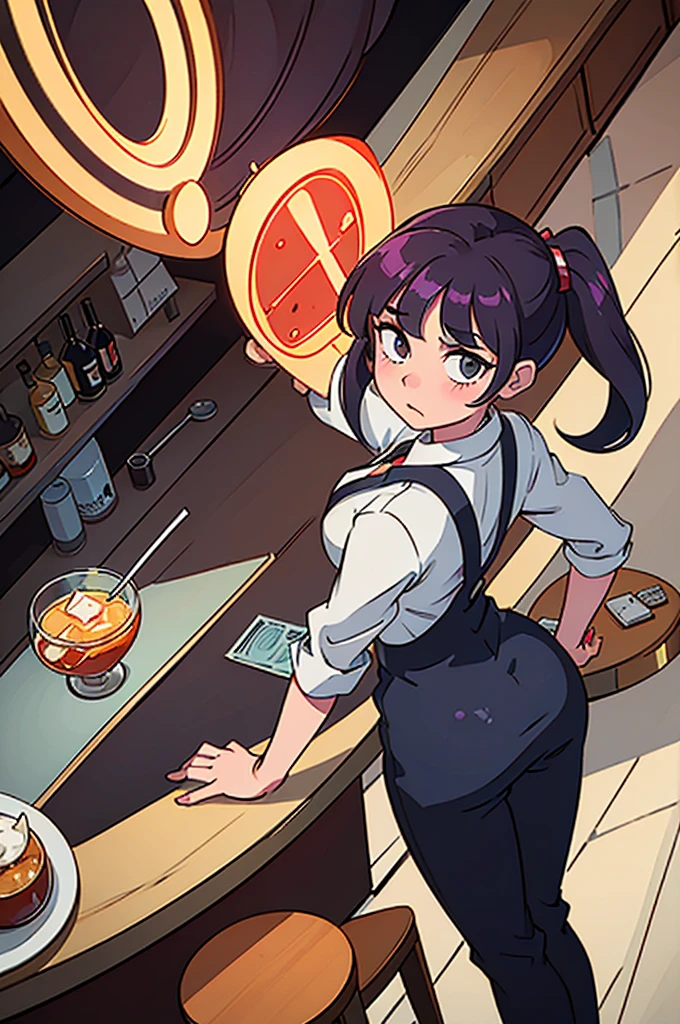 cartoon of a girl making cocktail, bartenderの格好, lofi girl, ( bartender ) girl, Wearing a suit, Mr.々A pose, emo making cocktails, the anime is standing, One character&#39;s whole body, bartenderのWearing a suit, Single character, Carrying a cocktail, soda themed , Full body character ,White background