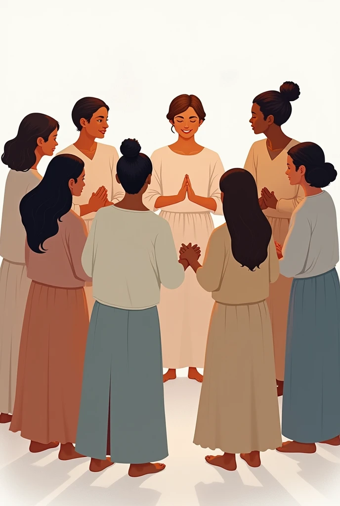 A group of people holding hands or praying together in a circle, radiating unity and support WITHOUT BACKGROUND OR WHITE BACKGROUND