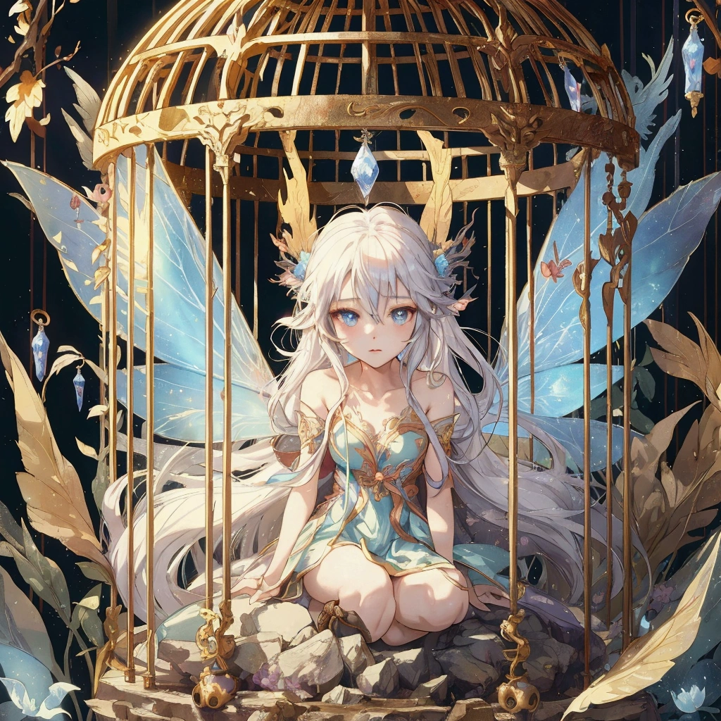 Anime style images,一个Fairy坐在鸟笼里, Fairy肖像, Fairy的肖像, Fairy, 星界Fairy, Lovely and detailed digital art, Fairy美学, guys, Popular on artstation pixiv, FairyCGSOCIETY, Fantasy art style, guweiz on pixiv artstation, 美丽的Fairy, 美丽的Fairy