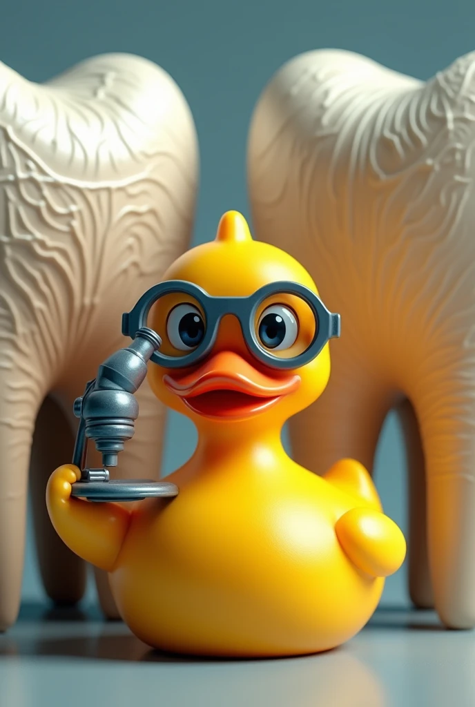 rubber duck with microscope and molar background