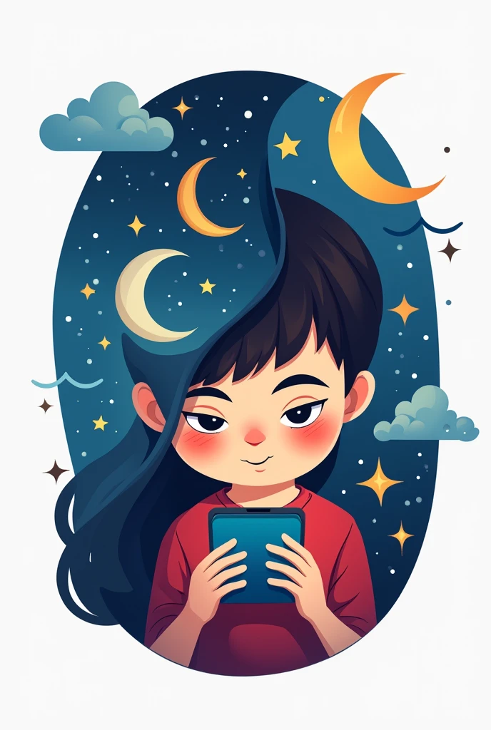 Design a logo - **Half Dream:** Use night colors with elements like stars, clouds and a moon and dreams.
-Half Realistic: Use solid and contrasting colors. Includes representative elements such as a clock, and a child using a cell phone with dark circles under his eyes. The transition between the two halves should be smooth..