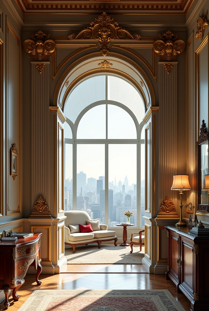 Arch in hotel room behind glass