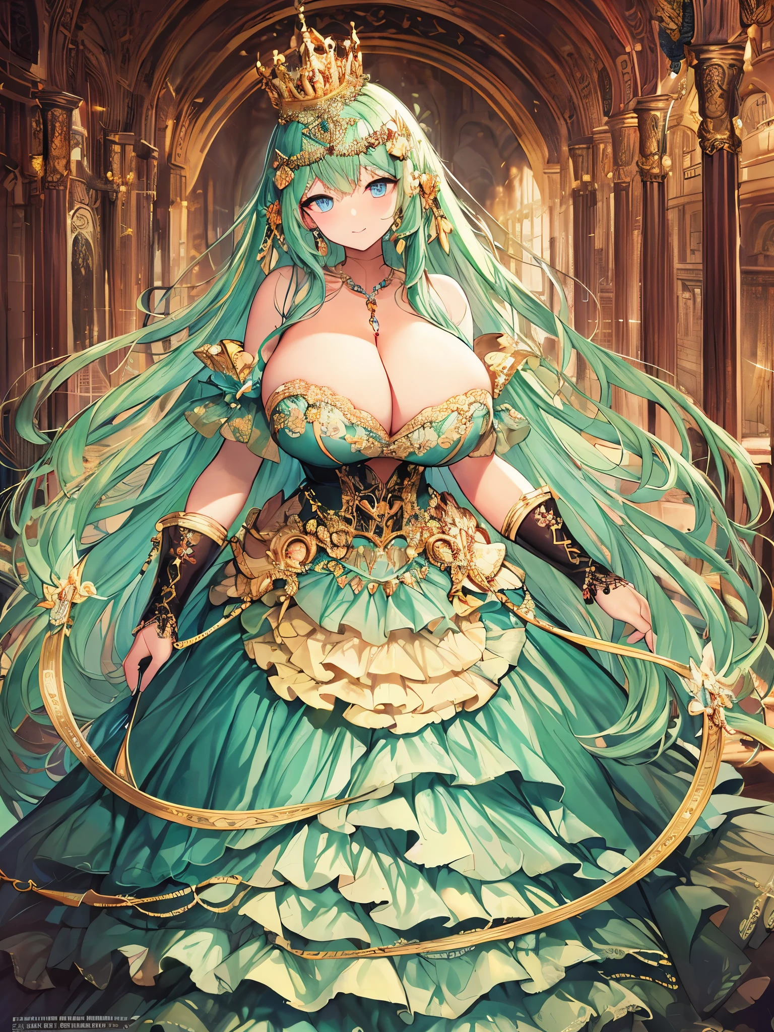 moe anime artstyle,Masterpiece,Best Quality,Super Detail,(Very Delicate and Beautiful),Solo,full body,((full body portrait)),absurdly gigantic ,(((1 bling-bling princess in beautiful embroidery and jeweled gorgeous rococo ballgown with voluminous full length hoop skirt))),(((absurdly gigantic titsurdly gigantic breast)) cleavage,curvytation,((detailed face and eyes)),jewel-like eyes,(((crinoline,long train))),beautiful embroidery and jeweled lace-trimmed rococo ballgown with voluminous full length hoop skirt,voluminous rococo ballgown with voluminous full length hoop skirt,((bling-bling voluminous rococo princess ballgown with voluminous full length hoop skirt)),((absurdly long Straight hair)),extremely gorgeous hair ornament,((extremely gorgeous big tiara)),luxurious jewelry,(((beautiful embroidery and jeweled gorgeous rococo ballgown with voluminous full length hoop skirt))),(absurdly gigantic tits,absurdly giganticast),(((outdoor,palace ))),Looking at viewer,((full body))
